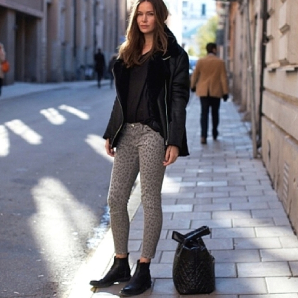 CURRENT/ELLIOTT "The Stiletto" Kate Moss Gray Leopard Animal Print Jeans 27